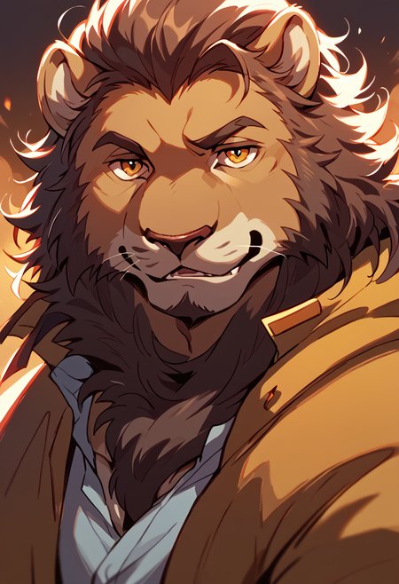 score_9, score_8_up, score_7_up, high quality, hires, by fruitz, furry, lion, furry male, 1boy, solo, bara, seductive, looking at viewer, upper body, <lora:Fruitz_style:1.2>