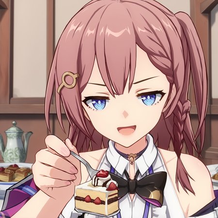 source_anime, (indoors:1.2),
<lora:srasta.pony:1>, srasta, side ponytail, smug, open mouth,
<lora:feeding_Pony_v1:1>, feeding, food, incoming food, looking at viewer, fork, cake,
close-up,