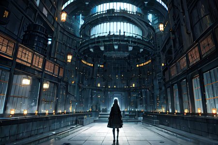 highly insanely detailed, masterpiece, top quality, best quality, highres, 4k, 8k, RAW photo, (very aesthetic, beautiful and aesthetic),  
tsutomu nihei,nihei_tsutomu,blame!,blame gakuen!,abara,TNstyle,sidonia_no_kishi,(mausoleum,lab,deep horizon,hangar,city ruins,space,spacecraft),ventilation fan,ventilation shaft,gauna,gauna mech,dark sky,black sky,air conditioner,concrete walls,metal walls,tentacles,star \(sky\),starry sky,light particles,bones,bridge,fence,machinery,drainpipe,fog,mist,wire,cables,tubes,industrial pipes,clouds,dome,toha heavy industries,letterboxed,buildings,walkway,lantern, 
<lora:blameLora_v10:0>, 
(1girl:1.3), 
solo focus, 
Bathhouse,Steam-filled chamber with a sunken bathing pool lined with tiles,shelves stacked with aromatic oils and perfumes,woven baskets for towels,flickering oil lamps,and intricate tile mosaics depicting scenes of daily life,âââ