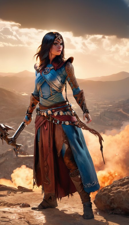 long shot scenic professional photograph of Cinematic scene, hero view, d4s sorceress, action pose, detailed background, masterpiece, best quality, high quality, absurdres <lora:diablo_4_sorceress_xl_v3:1>, perfect viewpoint, highly detailed, wide-angle lens, hyper realistic, with dramatic sky, polarizing filter, natural lighting, vivid colors, everything in sharp focus, HDR, UHD, 64K