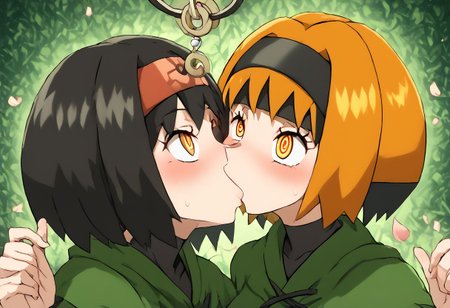 Gardenia and Erika being hypnotized while kissing,
score_9, source_anime, lewd, 2girls,
mind control, hypnotized, spiral eyes, glowing eyes, pendulum, looking at pendulum,
kissing, looking up, eyes wide open, kissing each other
BREAK
pokemongardenia, black hair, bob cut, multicolored hair, orange eyes, orange hair, petals, short hair, two-tone hair, green capelet,
BREAK
pokemonerika, yellow eyes, black hair, headband, short hair, kimono,