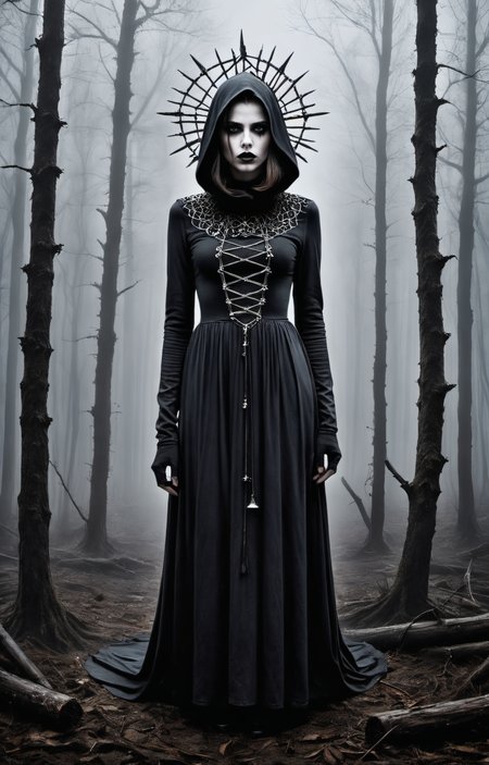 Horror-themed create an award-winning photograph of a young woman exploring an original and unconventional theme that captivates and amazes the viewer.  Push boundaries of traditional concepts,infusing the image with creativity and wonder,leaving a lasting impression on those who behold it.,absurdres,intricately detailed,32K, . Eerie, unsettling, dark, spooky, suspenseful, grim, highly detailed