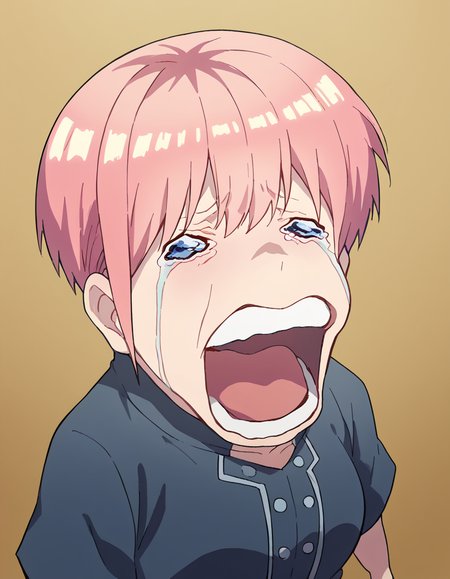 score_9, score_8_up, score_7_up, source_anime, <lora:ichika-nakano-s2-ponyxl-lora-nochekaiser:1>, ichika nakano, short hair, bangs, blue eyes, hair between eyes, pink hair, pixie cut, mature female, large breasts, <lora:chopper-crying-ponyxl-lora-nochekaiser:1> chopper crying, chopper crying (meme), meme, wavy eyes, crying, tears, teeth, open mouth, tongue,, ,
