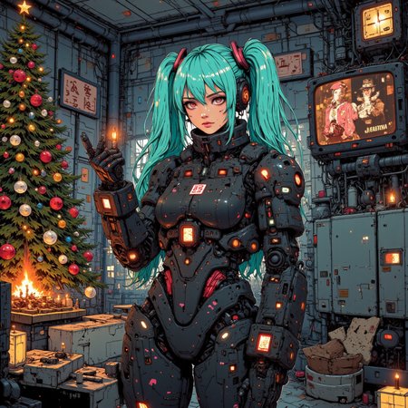 nistyle, hatsune miku as a cyberpunk cyborg girl ,  in a mechanical Christmas living room,  anime style, looking at viewer,
<lora:flux.1_lora_flyway_Epic-detail_v2:0.5>
<lora:CPA:0.7>
<lora:test2:0.7> , <lora:christmas living room-flux-lora:0.5>
