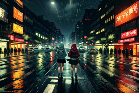 highly insanely detailed, masterpiece, top quality, best quality, highres, 4k, 8k, RAW photo, (very aesthetic, beautiful and aesthetic),  
(code_style,codestyle),english text, 
<lora:CodeStyle (half generic class)_564920:0.7>, 
(1girl:1.3), 1other, 
((pedestrian hell)),((busy street in taiwan)),taipei road,scooter,motorcycle,wind,trees,crowd,traffic light,road sign,cityscape,shopping,storefront,signboard,building,greenery,night,neon lights,((raining)),rain,wet street,reflection,wet clothes,âââ