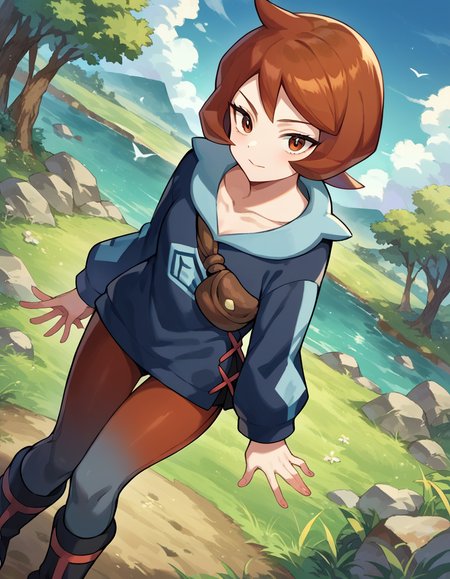 score_9, score_8_up, score_7_up, source_anime,
pokemonarezu, <lora:pokemon-arezu-ponyxl-lora-nochekaiser:1>
pokemonarezu, brown hair, cowlick, short hair, brown eyes,
black footwear, boots, collarbone, diamond clan outfit, jacket, long sleeves, pantyhose,
outdoors, nature,
looking at viewer, cowboy shot, dutch angle,