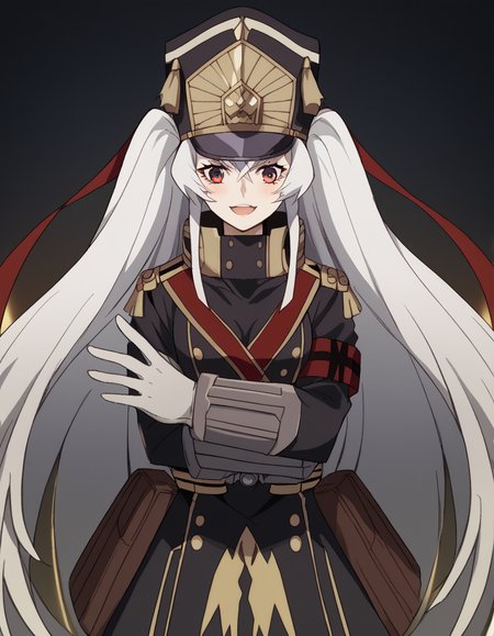 score_9, score_8_up, score_7_up, source_anime, <lora:recreators-altair-s1-ponyxl-lora-nochekaiser:1>, altair, long hair, red eyes, very long hair, white hair, medium breasts,, gloves, hat, uniform, military, military uniform, shako cap,, home office, working from home, computer screen, coffee cup, focus, deadline, smile, <lora:x-arms-ponyxl-lora-nochekaiser:1>, x arms, blush, open mouth, leaning forward,, looking at viewer, solo,, dutch angle, cowboy shot