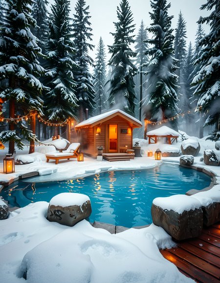 A breathtaking Nordic spa in the heart of a snowy forest, surrounded by tall evergreen trees. The scene captures a steaming outdoor hot pool with crystal-clear water, reflecting the soft glow of ambient lighting. A rustic wooden cabin with a snow-covered roof stands nearby, serving as a relaxation area. Wooden lounge chairs with neatly folded white towels are placed around the pool. A stone pathway, lightly dusted with snow, leads to the water, illuminated by warm, soft lanterns. A few people are seen enjoying the spa, some wrapped in cozy robes while others relax in the steaming water. The atmosphere is serene and tranquil, with mist rising from the hot pool, contrasting with the cold winter air. The lighting is warm and inviting, creating a perfect balance between natural beauty and luxurious comfort.
<lora:SDXLFaeTastic2400:0.4> <lora:extremely_detailed:0.4> extremely detailed, <lora:Nordic_sp4:1>,Nordic sp4, Masterpiece,best quality,hi res,8k,hi res,8k,award winning,(sharp focus, intricate, highly detailed),