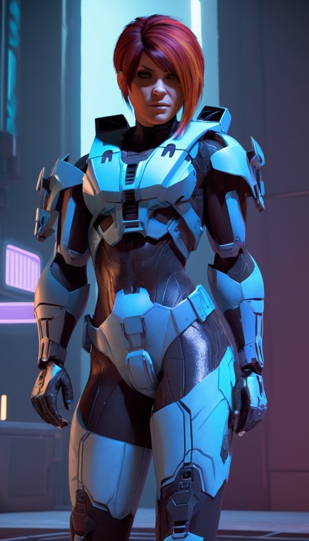 rvb agent Carolina, (reimagined in a cyberpunk universe), (cyberpunk style), (cyberpunk outfit), (punk hair), augmentation, (cyberpunk), cybernetics, cinematic scene, hero view, action pose, beautiful 8k, detailed background, masterpiece, best quality, high quality, absurdres, vivid  <lora:agent_carolina_xl_v1:1>