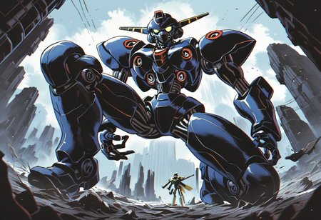 score_9, score_8_up, score_7_up,score_6_up, score_5_up, score_4_up,source_anime,retro artstyle,halftone effect,epic,intricate linework,biomechanical,mecha,pov,from below,fov,dynamic pose,carbon fiber,no humans,gundam,full body