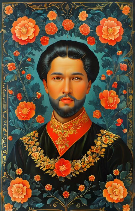 masterpiece,best quality,<lora:tbh230-sdxl:0.9>,illustration,Khokhloma, portrait of noble man