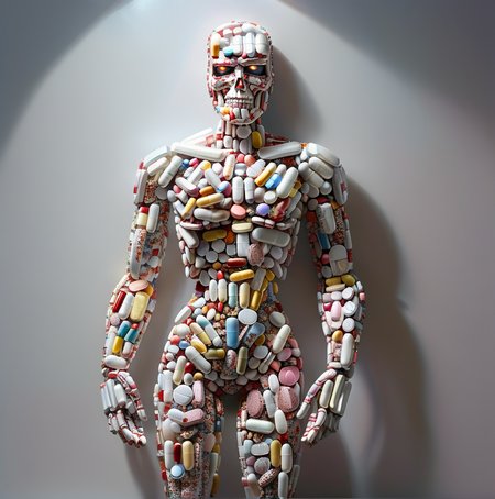 pills terminator full body with pills, beautiful lighting and framing, a very detailed masterpiece, 3d <lora:pills:1.2>