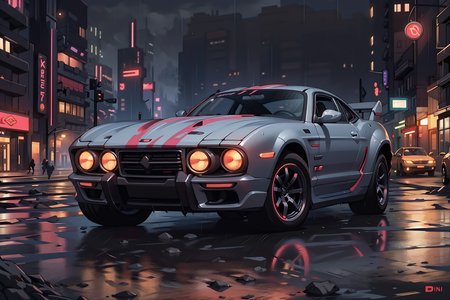<lora:TalDarimAI:.9> TalDarimAI sport car in cyberpunk street city at night neons rain fog, intricate, detailed, <lora:detailed_notrigger:1>