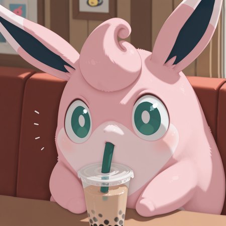 embedding:IllusP0s, g00se, wigglytuff_\(pokemon\),animal focus, cute, no humans, close-up, bubble tea, straw, sipping, wide-eyed, intense, effort,<lora:g00se_v2_ill.safetensors:0.9:0.9>