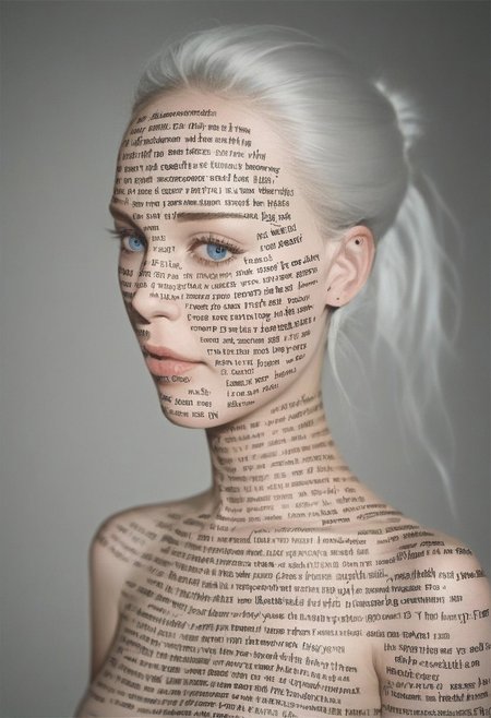 score_9, score_8_up, score_7_up, rating_safe, concept art, realistic, dark theme, low light, dvr-gs.
1girl, solo, cute face, sexy face, Lush white hair, blue eyes. 
BodyWriting. Writing on full body.