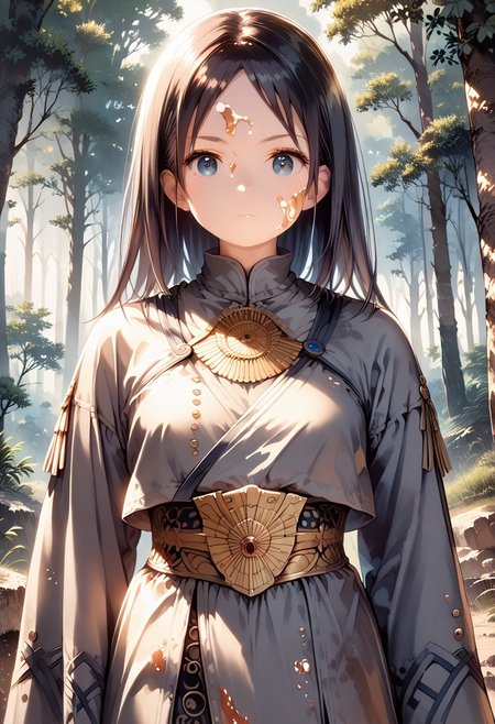 score_9, score_8_up, score_7_up, 1girl, FujisakaLP, high definition eyes, (masterpiece), (best quality), (ultra detailed),(illustration), beautiful girl in gray robe standing in the dark forest, epic style, octane render, desert composition, beautiful face, hyperrealistic, oil on canvas, award-winning, masterpiece,