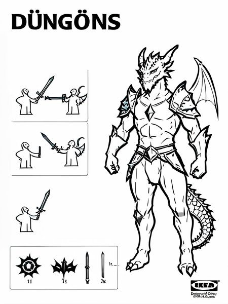 "Dungeons and Dragons" dragon hero weapon <lora:ikea_instructions_xl_v1_5:1>