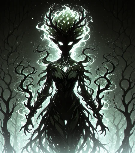 <lora:Shadows_v3_Buns:0.75> sh4d0wv3, black silhouette, solo,  dryad, masterpiece, best quality, amazing quality