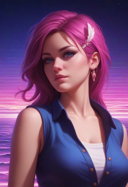 , a representative feather, Hyperrealism, a witty waterfalls, matte painting, a vanishing thorn, synthwave, 1girl, solo, colourful, score_9, score_8_up, score_7_up, masterpiece, best quality, very aesthetic