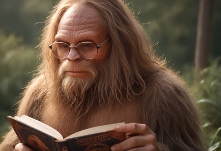score_9, score_8_up, score_7_up, source_photo, photography, realistic
bigsquatch, he is wearing reading glasses and reading a large copy of the Encyclopedia Britannica, 
Kodak Motion Picture Film