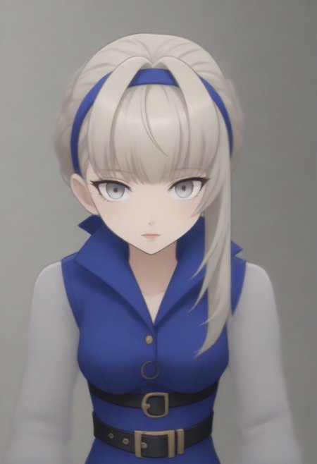 source_anime, anime screencap, source_anime, auratheguillotine, anime screencap, masterpiece, source_anime, shiny skin,,,,,,,,masterpiece,meropep5x, blonde hair, hairband, braid, bangs, grey eyes, blue shirt, belt, black gloves, long blue skirt, black pantyhose,
