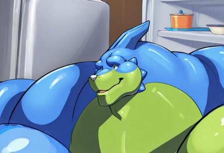 score_9, score_8_up, score_7_up, ruanyi1319,refrigerator, semi-real, masterwork, portrait, close view, Gidon, detailed face, detailed eyes, cyan eyes, horn, brightly lit, 