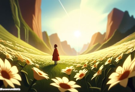 score_9, score_8_up, score_7_up, (masterpiece, best quality, ultra detailed, cohesive), Valley with Purple, Red and White flowers, Sky above with a single Pale Rainbow, highly detailed, rays of sunlight, small wispy clouds, extremely detailed, ultra-detailed, ultrarealistic, hyperrealism, photorealistic, Film Grain, Depth of Field, Lens Flare