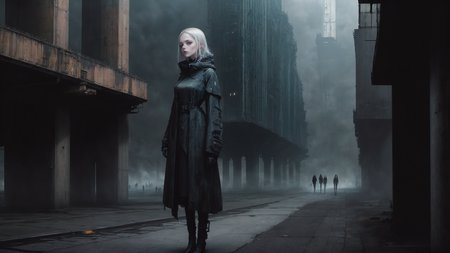 [colorized],muted colors,dark colors,gloomy,RAW photo,realistic,detailed,8k uhd, dslr, soft lighting,natural lighting,volumetrics dtx,dim light
(cyborg:0.6) girl with Ella Freya face,cibo (normal), grimy face,face black lines tattoos,pale skin,free hands,leg pivot
metal,concrete,scratches, reflects,gothic,muted colors,,,mega structures, giant buildings ,decrepit scenery,deep horizon
by David Palumbo, by Ben Templesmith,by Brian Oldham,by Simon Stalenhag
<lora:blame5:0.7> <lora:epiNoiseoffset_v2:0.3> <lora:LowRA_v20:0.5>