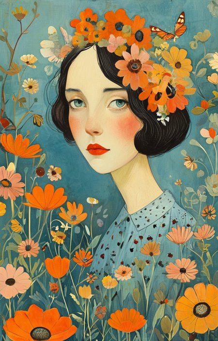 masterpiece,best quality,<lora:tbh143-sdxl:0.7>,patten,computer,flowers,illustration,style of Alice Provensen,