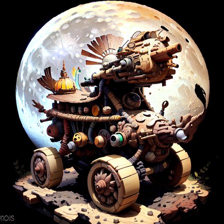 detailed masterpiece  <lora:totempunkai_v20:.7> totempunkai moon rover made of wood on the moon