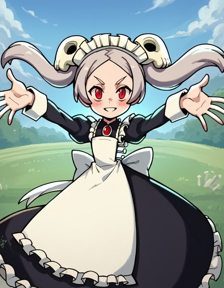 score_9, score_8_up, score_7_up, source_anime, <lora:skullgirls-marie-ingame-ponyxl-lora-nochekaiser:1>, marie, hair ornament, red eyes, twintails, skull, skull hair ornament, grey hair, forehead,, apron, maid, maid headdress, long sleeves, wrist cuffs,, wheat field, golden, harvest, farming, open, , <lora:incoming-hug-ponyxl-lora-nochekaiser:1>, incoming hug, looking at viewer, reaching, reacing towards viewer, outstretched arms,, bedroom, smile, blush, parted lips, looking at viewer, solo,, dutch angle, cowboy shot