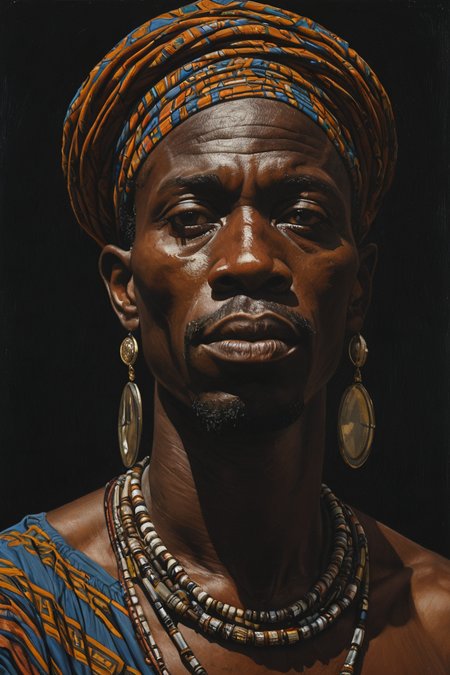 oil painting of african man,dark shot,dramatic,extremely detailed,intricate,by Greg Rutkowski