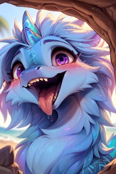 award winning photography, wildlife photography,
(((extreme close-up))), ((gaping maw)), (tongue:0.4), sharp teeth, throat, saliva, sisu, (dragon face), dragon, asian dragon, cute-fine-face, highly detailed face, 
(furry chest), (detailed and extremely fluffy body fur), glossy eyes, 
cute, young, blushing, (glossy fur), (iridescent fur),  fangs, 
happy, low angle,
uploaded on e621, by ulitochka, by castitas, by dagasi,
<lora:sisu:0.7>,  purple eyes, mane, horn,
<lora:FurryCore:0.5>,
<lora:dragon:0.5>,
at the beach, sunshine, volumetric lighting,
(ambient light on the body), Ray tracing,
cinematic composition, concept art, highly detailed, 
((masterpiece)), best quality, realistic, intricate, (high detail:1.2), 
film photography, sharp focus,