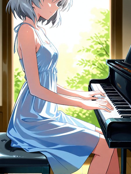 safe_pos, very awa, masterpiece, best quality, year 2024, newest, highres,very aesthetic, absurdes, detailed eyes, beautiful, detailed background, perfect eyes, anime coloring, anime screencap, thick outline, 
1girl, solo,sanya v. litvyak \(Strike witches\), light smile, sundress, 
<lora:Erotic_Pianist:0.7> Erotic_ianistV1,
1girl,piano,instrument,breasts,
solo,sitting,piano bench, head out of frame,faceless female,
play piano, hands on keyboard \(instrument\), from side,