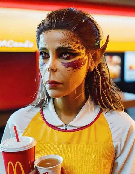 cinematic still woman, mcdonalds . emotional, harmonious, vignette, 4k epic detailed, shot on kodak, 35mm photo, sharp focus, high budget, cinemascope, moody, epic, gorgeous, film grain, grainy, woman, mcdonalds, blessed, beautiful, unique, vibrant, intricate, highly detailed, inspired, still, cinematic, quality, sharp focus, modern, futuristic, new, shiny, colorful, vivid, light, strong, determined, loving, generous, elegant, confident, pretty, attractive, creative, color, illuminated, fashionable, best, hopeful, dramatic, thought