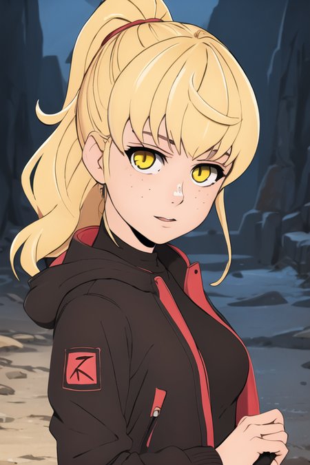 masterpiece, best quality, high quality, 1girl, solo, looking at viewer, upper body, <lora:rachel_kami_no_tou:0.68>, rachel_kami_no_tou, blonde hair, yellow eyes, , jacket