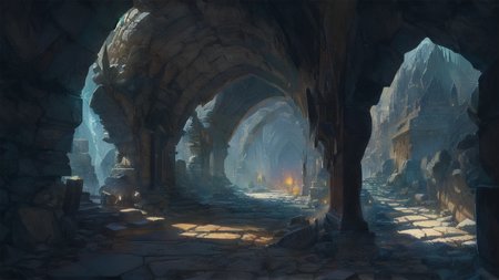 wide shot, carved dwarven tunnels, runic engravings, stone block walls, rows of lit torch sconces, (pointed gothic arches:1.2), (warm lighting:1.2), dwarves in the distance, iron mine,  <lora:FantasyLandscape:.6>,  <lora:epi_noiseoffset2:.2>, art by evan cagle and greg rutkowski, mead hall, gargoyle, intricate stonework, doorway on side,