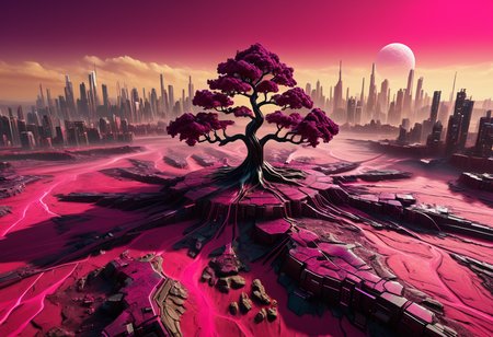 realistic, RAW photo, high quality, Stable_Yogis_PDXL_Positives, satellite photo of a huge <lora:FUTURE_SKYLINE_BY_STX:0.3>, made of <lora:INWYTK_03vb:0.1> inwytk03,<lora:Colorful_Marbled_Paper_SDXL_v2:0.0> mad-marbled-paper, colorful, in <lora:Low-key lighting Style:0.6> Low-key lighting Style,<lora:volumetric lighting style v2:0.8> volumetric lighting style, <lora:sdxl_cyberpunk:0.2> cyberpunk style,SK_Cyberpunk vast city with , in <lora:Clean_Minimalist:0.0> minimalistic, flat color, no lineart, silhouette, simple bright background, featuring <lora:Mars:1.0> m4r5, rock, sand, sky, red colors,<lora:Fractal_Fusion:0.7> serene landscape featuring a tree with detailed fractal branching patterns