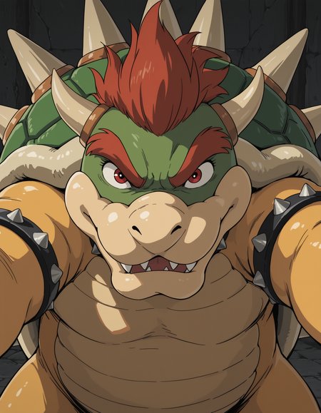 bowser, studio_ghibli, reaching towards viewer, sinister, masterpiece, best quality, amazing detail, high definition