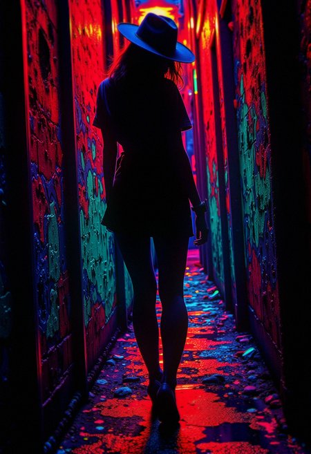 psychedelic style bo-psychedelic, psychedelic surrealism,, a fitness woman,A shadowy figure lurks in the shadows of a dimly lit alleyway, their face hidden beneath the brim of a fedora as they wait for the perfect moment to make their move.,Cyborg,in the expressionism of alfred kubin,style by Zhang Yimou,extremely beautiful professional trending on artstation hyperdetailed . vibrant colors, swirling patterns, abstract forms, surreal, trippy, <lora:Flux\boFLUX Psychedelic Surrealism v1.safetensors:1.0:1.0>