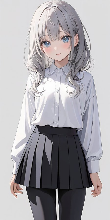 masterpiece,ultra-detailed,best quality,8K,illustration,cute face,clean skin ,shiny hair,girl,ultra-detailed-eyes,simple background<lora:add-detail-xl:1>  <lora:leggings_XL_V1.0:1> jyojifuku, leggings, shirt,skirt