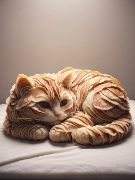 An ais-pncks cat curled up asleep on a bed made of ais-pncks <lora:ais-pncks-sdxl:1>