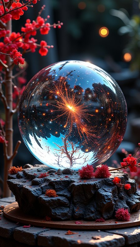 masterpiece, 4k, 8k, bokeh, a glass orb, there seem to be chaos energy and magic inside, it is a special object found in a secret dark astronomy room, dropped on a crafted metalic workshop, red fresh vegetation.
detailmaximizer, Midjourney_Whisper, opalescence <lora:[Flux1]_flux_vividizer:0.3> <lora:[Flux1]_scenery_lora_comfy_converted:0.2> <lora:[Flux1]_Opal_Fantasy_Flux:0.5> <lora:[Flux1]_aidmaPsychadelicChaosWorld-FLUX-v0.1:0.3> <lora:[Flux1]_aidmaImageUpgrader-FLUX-V0.1:0.1> <lora:[Flux1]_midjourney_whisper_flux_lora_v01:0.1>