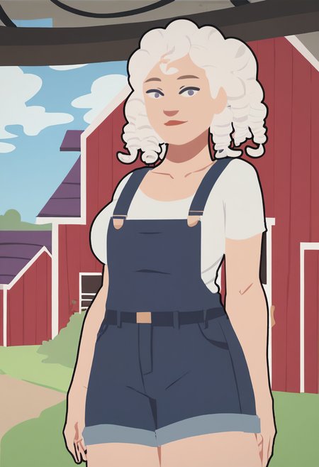 score_9, score_8_up, score_7_up, 1girl, mature_female, large_breasts, portrait, solo, looking_at_viewer, open_eyes, Pretending to struggle with an invisible wind, from_below, (Violet Pallium), ringlets, braids, White hair, barn, wide_shot, rating_safe, <lora:pony\artist_styles\gee_seki_pony:1.0>