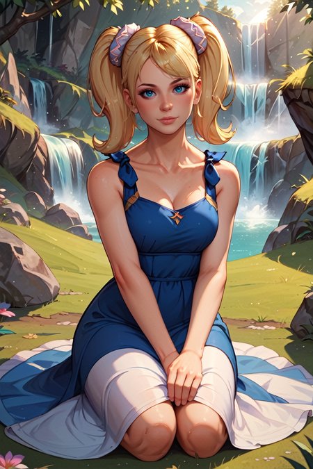 score_9, score_8_up, score_7_up, score_6_up
<lora:LCJuliet:0.8>
LCJuliet, 1girl, blonde hair, twin tails, blue eyes, looking at viewer, in front of hidden mountain waterfall, morning, secluded and refreshing with soft morning light on cascading water, sitting, full body