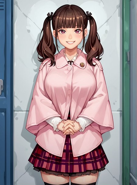 score_9, score_8_up, score_7_up, score_6_up, source_anime, (anime screencap), uncensored    anime coloring  anime coloring,   <lora:KaguraIzumi:0.8>kaguraizumi, 1girl, solo, skirt, smile, thighhighs, bangs, plaid, brown hair, blunt bangs, plaid skirt looking at viewer,  ,twintails,  two side up, thick thighs,  large breasts, own hands together,