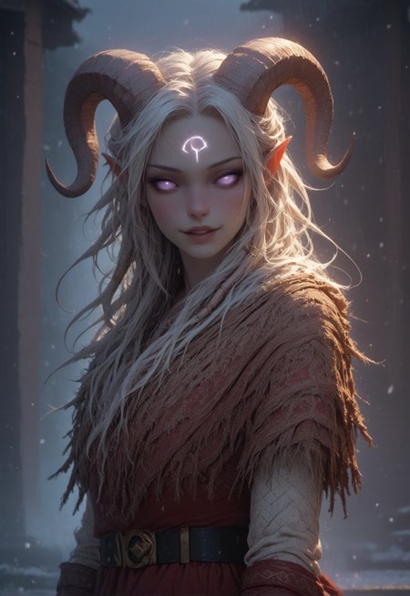 (absurdres, best quality, masterpiece:1.4), score_9, score_8_up, score_7_up, score_6_up, detailed, detailed body, detailed face, world of warcraft, fantasy, <lora:add-detail-xl:1.5>, 

fFaceDetail, ((female, draenei, tall, athletic arms, pale white skin, long white hair, purple eyes, no sclera, long white tail), (h0rns, ram horns, white horns), 
(long fingers, gold fingernails, gold nail polish)), 

alone, upper body, standing, looking toward viewer, soft smile,

Red santa dress with a white fur trim, red santa hat with a white fur trim, black belt with a gold buckle, black knee high boots, White thigh high socks

depth of field, evening, outdoor, harbour, snowing, light snow