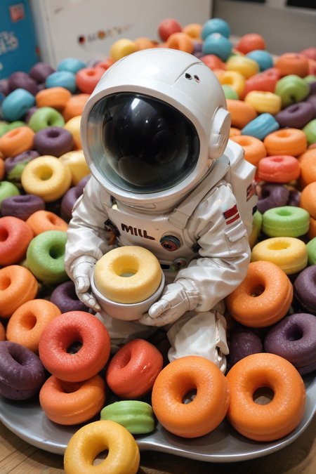 milk sea,
miniature photography,no face,
mini astronaut sitting on food,cowboy shot, 
score_9, score_8_up, score_7_up, score_6_up,  
<lora:swimming_in_cereal:0.8>hud_cere4l_sw1m,
<lora:sdxl_lightning_8step_lora:1> ,dof,