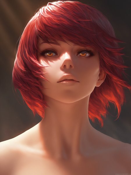masterpiece, extremely intricate, realistic, red hair, beautiful, intense sunlight, stunning woman, detailed, sharp focus, dramatic, cinematic lighting