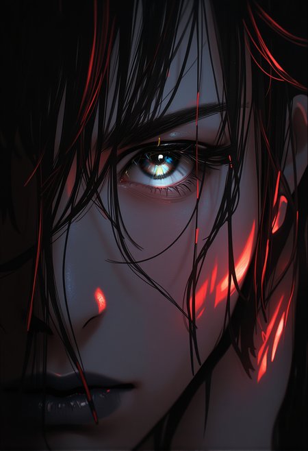 bv-anibrush. A close-up shot of a stunning beautiful young woman in semi-realistic style. The scene is mysterious., <lora:bv-anibrush-v1-flux.safetensors:1.0:1.0>